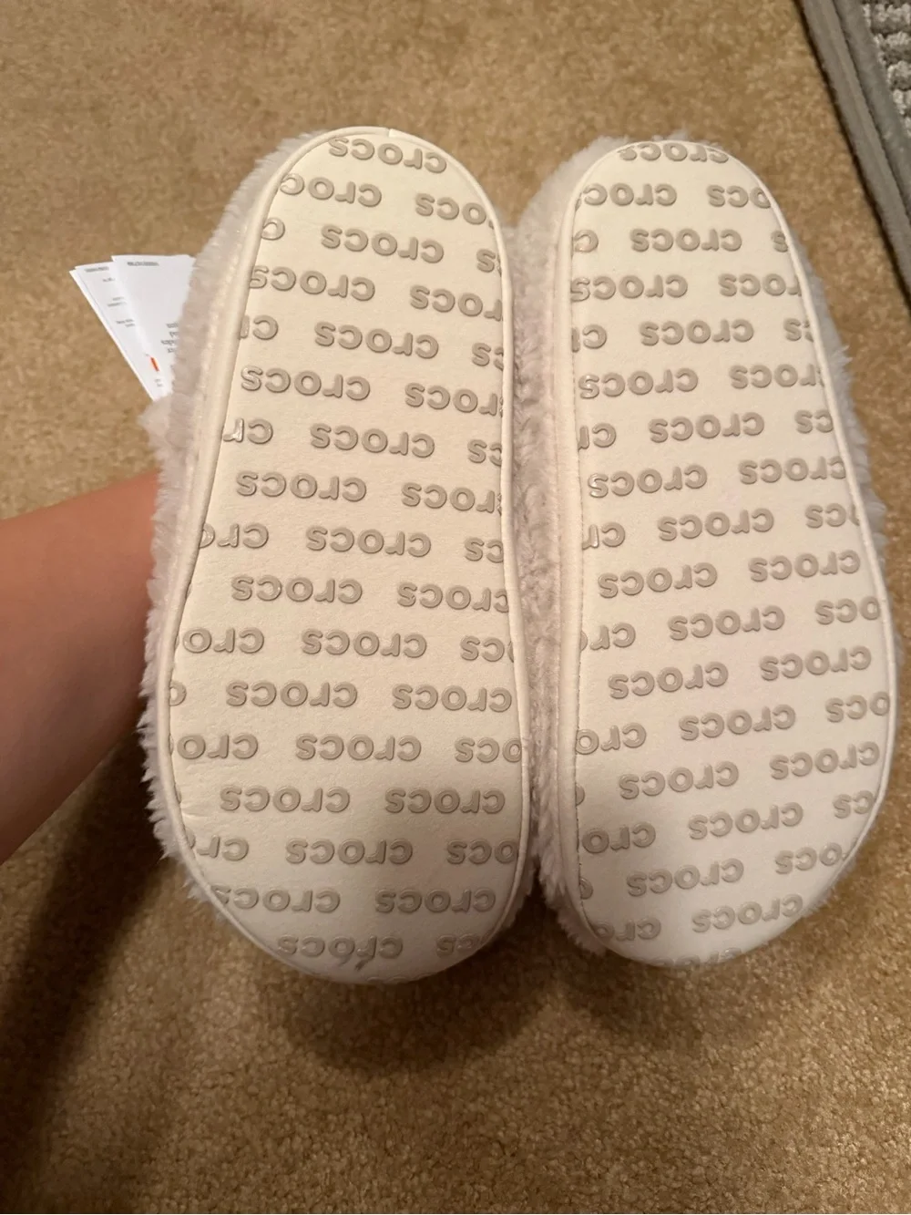 CROCS Kids Classic Cozy Clog Slippers in Light Beige Faux Fur